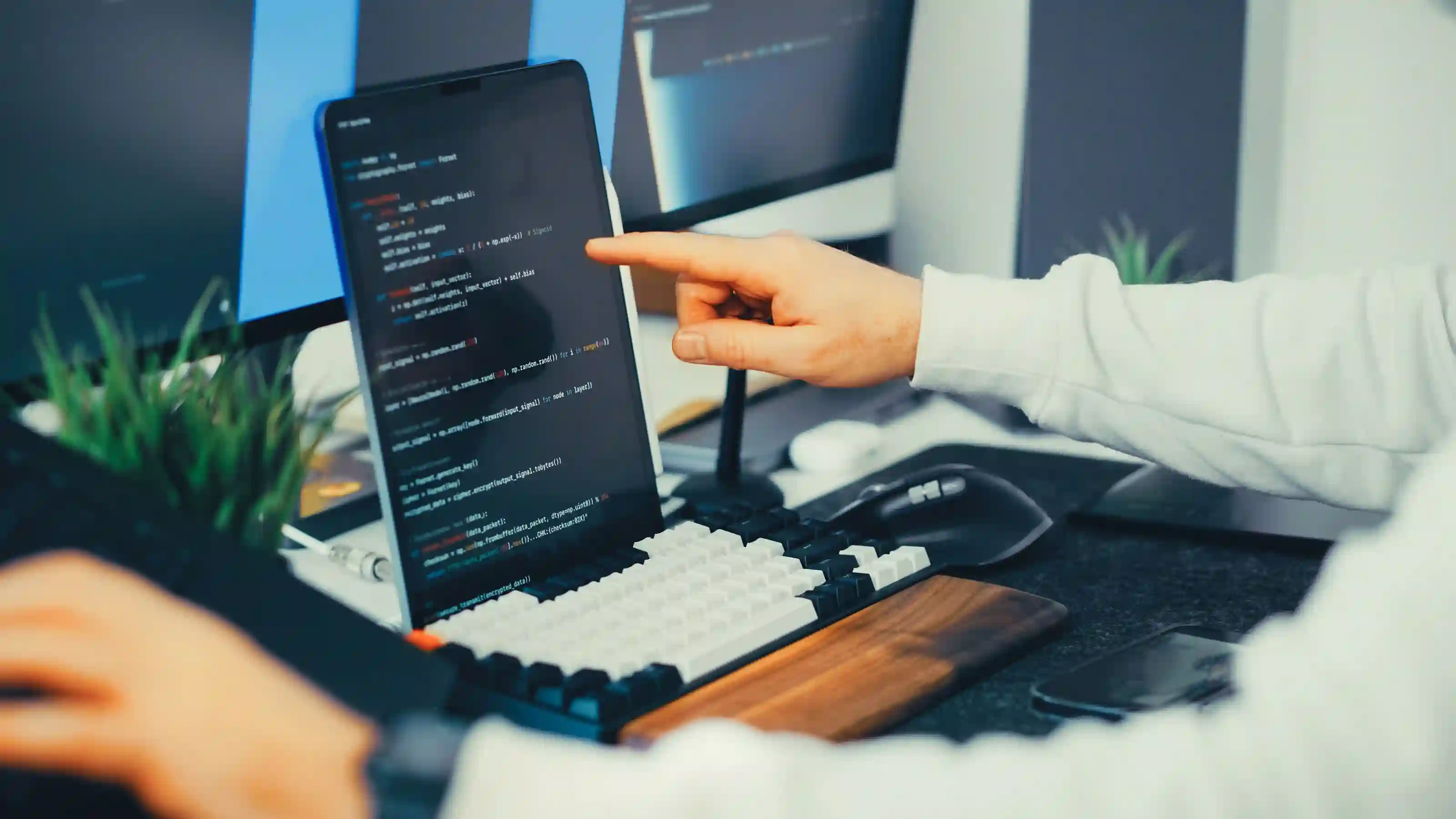 Custom software development architecture on screen