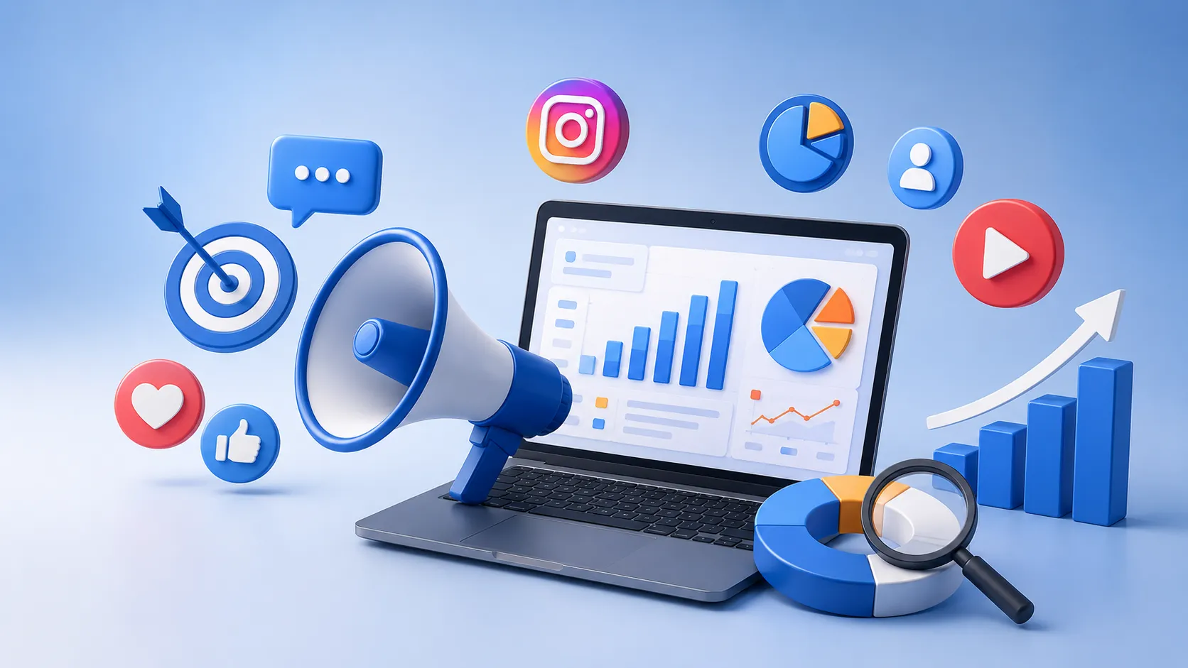Marketing strategy workspace with campaign planning visuals